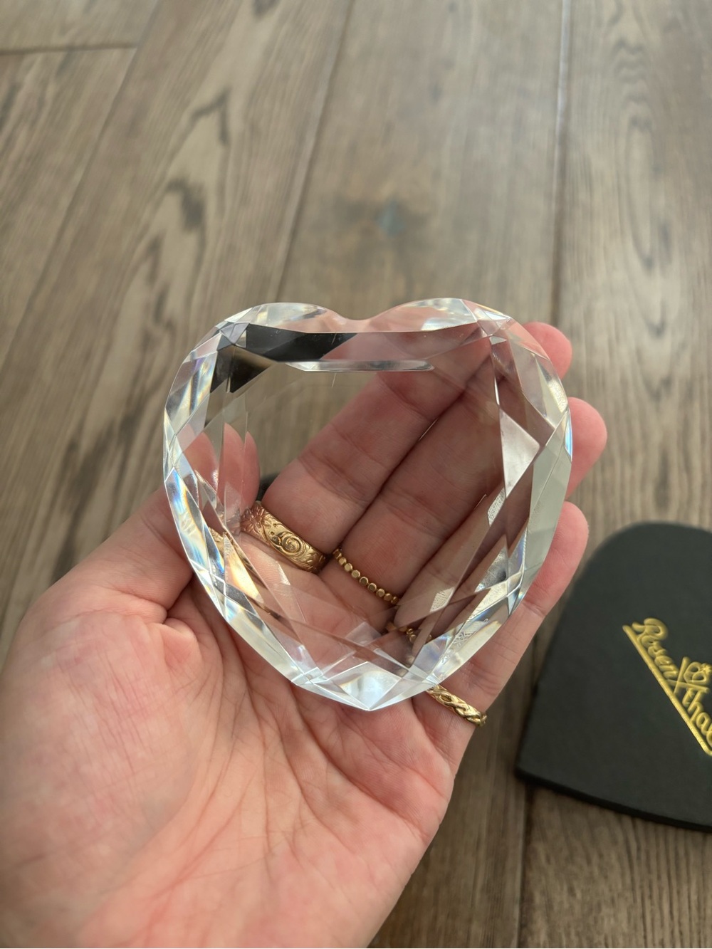 Vintage Rosenthal 24% Lead Crystal Faceted Heart Paperweight With Original Box